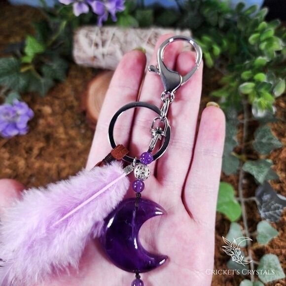 Handmade Amethyst Moon Keychain #8 - Picture 2 of 2
